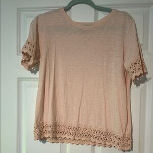 Women's Lace Trim Top - Peach
